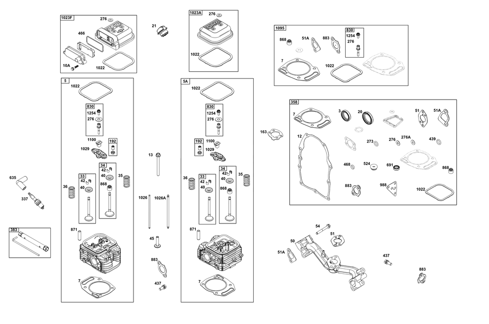 Cylinder Head Group Diagram and Parts List for 356447-3545-G1 200000 - 399999 Briggs and Stratton Engine